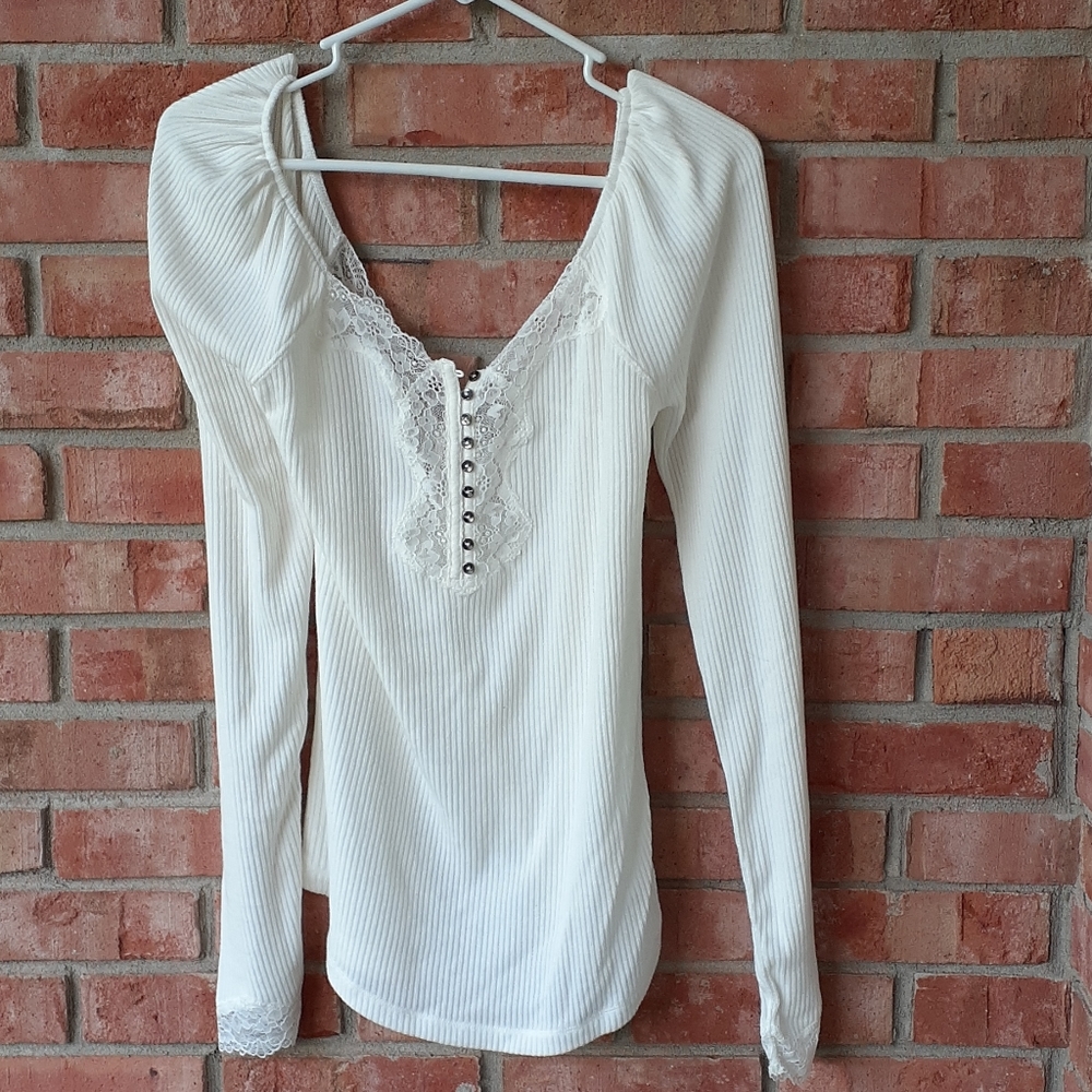 Free people white knit long sleeve